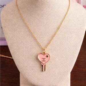 CHANEL Pink Heart Key Pendant Necklace in Gold-Tone